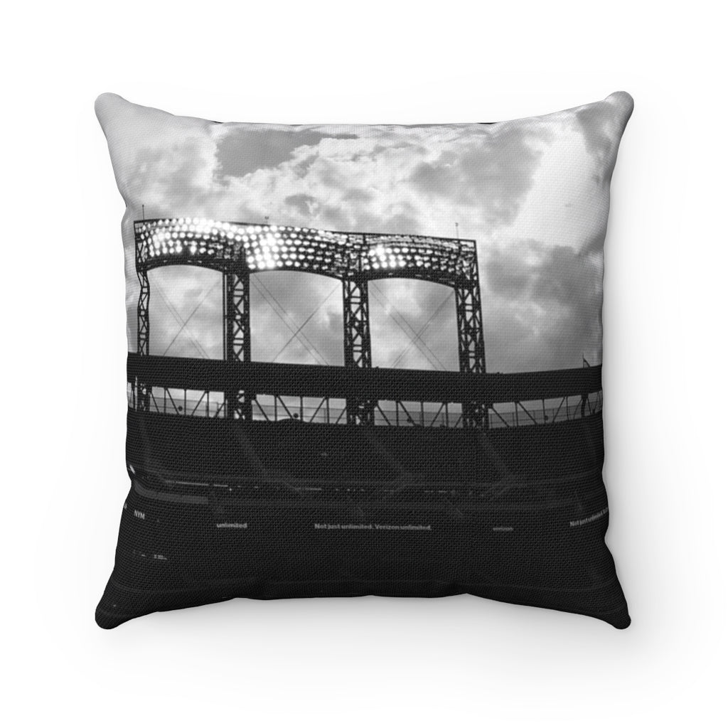 Citi Field Sunset - Black & White - Spun Polyester Square Pillow